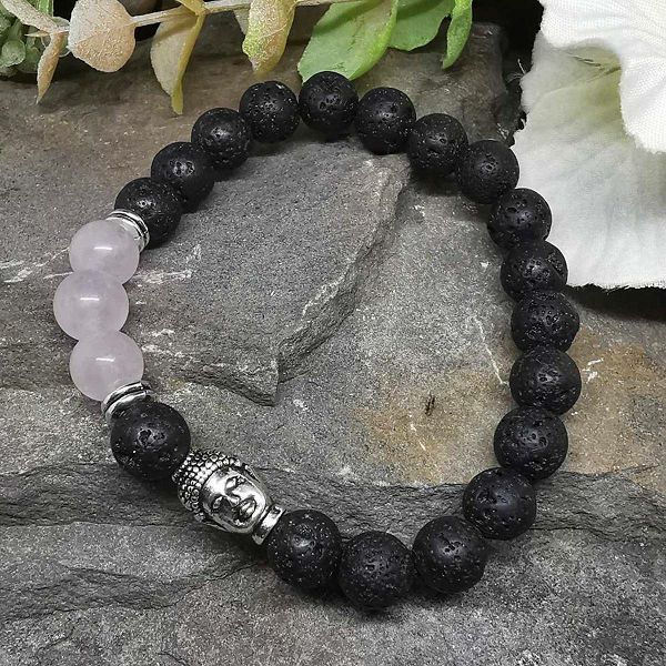 Narukvica Lava Stone Buddha Rose Quartz