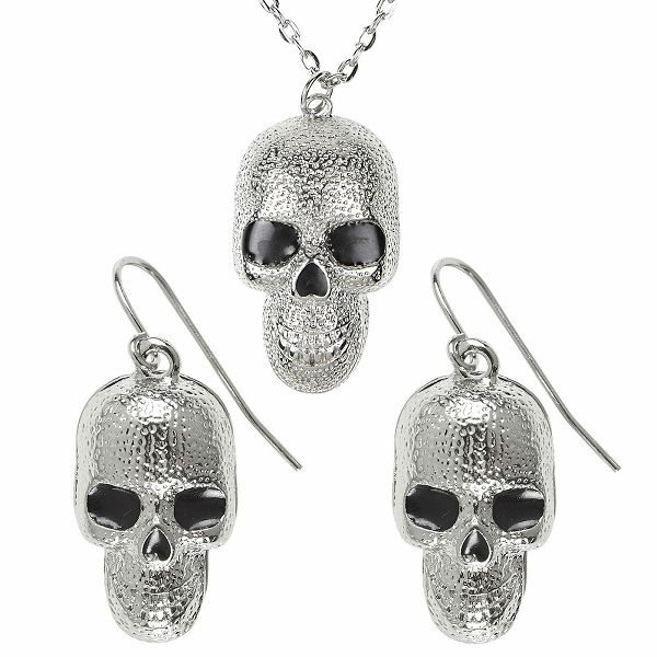 Naušnice + Ogrlica Silver Skull